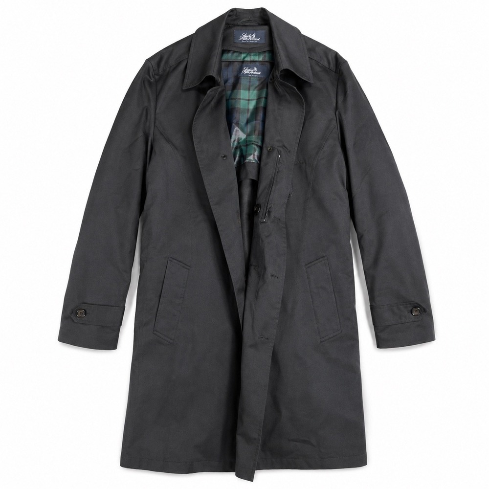 Ralph Lauren Mens 42R Black Top Coat Car Coat Plaid Lined Jacket Classic Trench